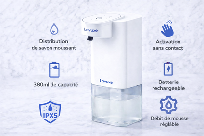Distributeur automatique de savon mousse sans contact – 380 ml rechargeable USB avec débit de mousse réglable
